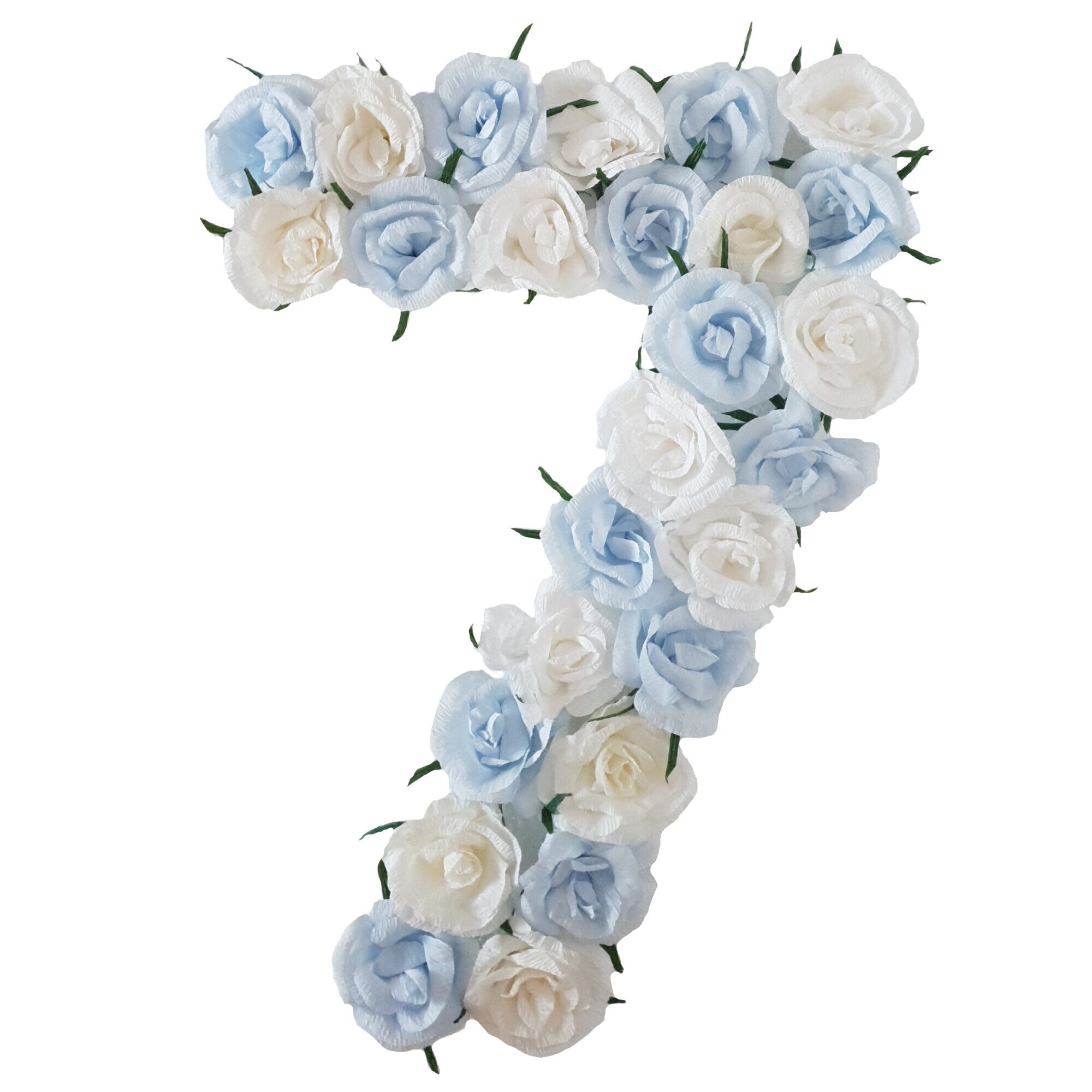 Cifra volumetrica 7 Handmade Minis Boutique, alb si bleu