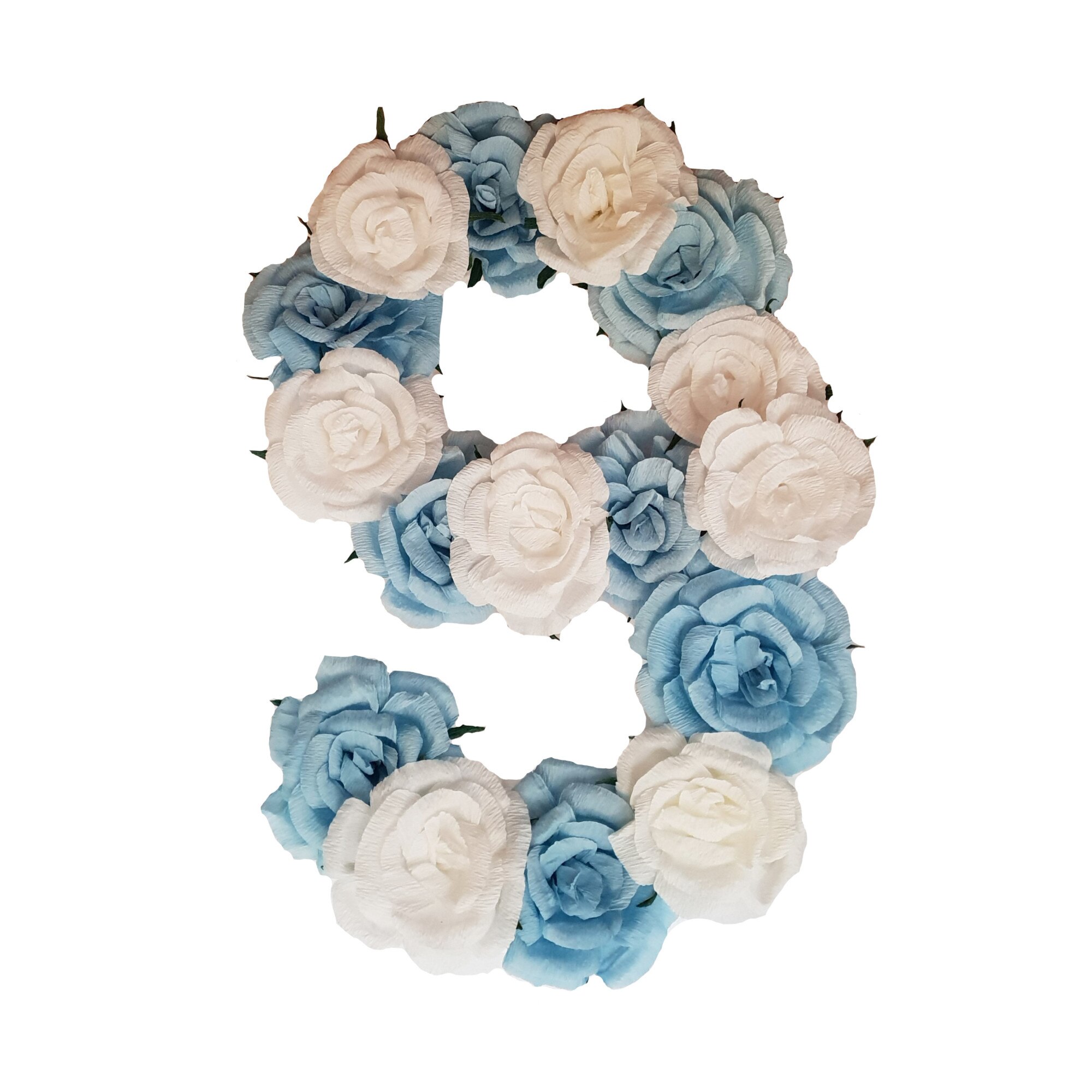 Cifra volumetrica 9 Handmade Minis Boutique, alb si bleu