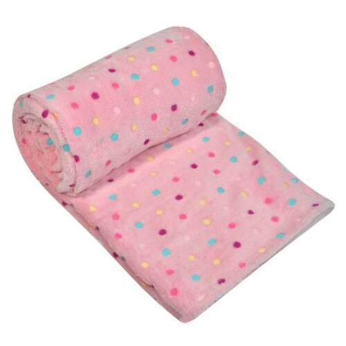 Patura roz cu buline, catifelata groasa, iMK®, Fleece, 150 x 200 cm