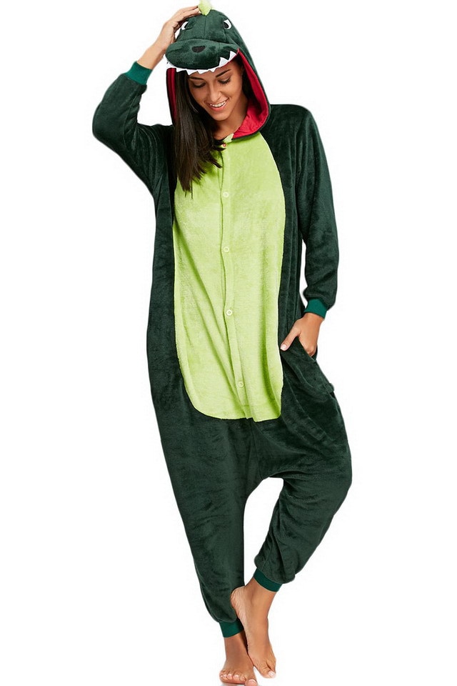 snap Heel Opera Pijama intreaga kigurumi, model dinozaur, verde, M - eMAG.ro
