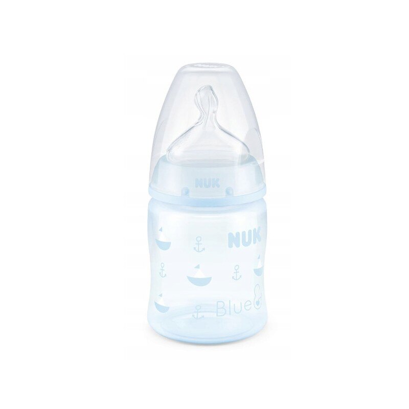 Biberon cu tetina din silicon 150 ml Nuk First Choice+ Baby Blue 743734, Albastru 0-6 luni