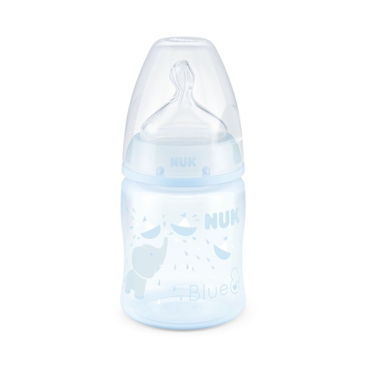 Бебешко шише със силиконов биберон 150 ml Nuk First Choice+ Baby Blue 743501AA, Blue 0-6 месеца