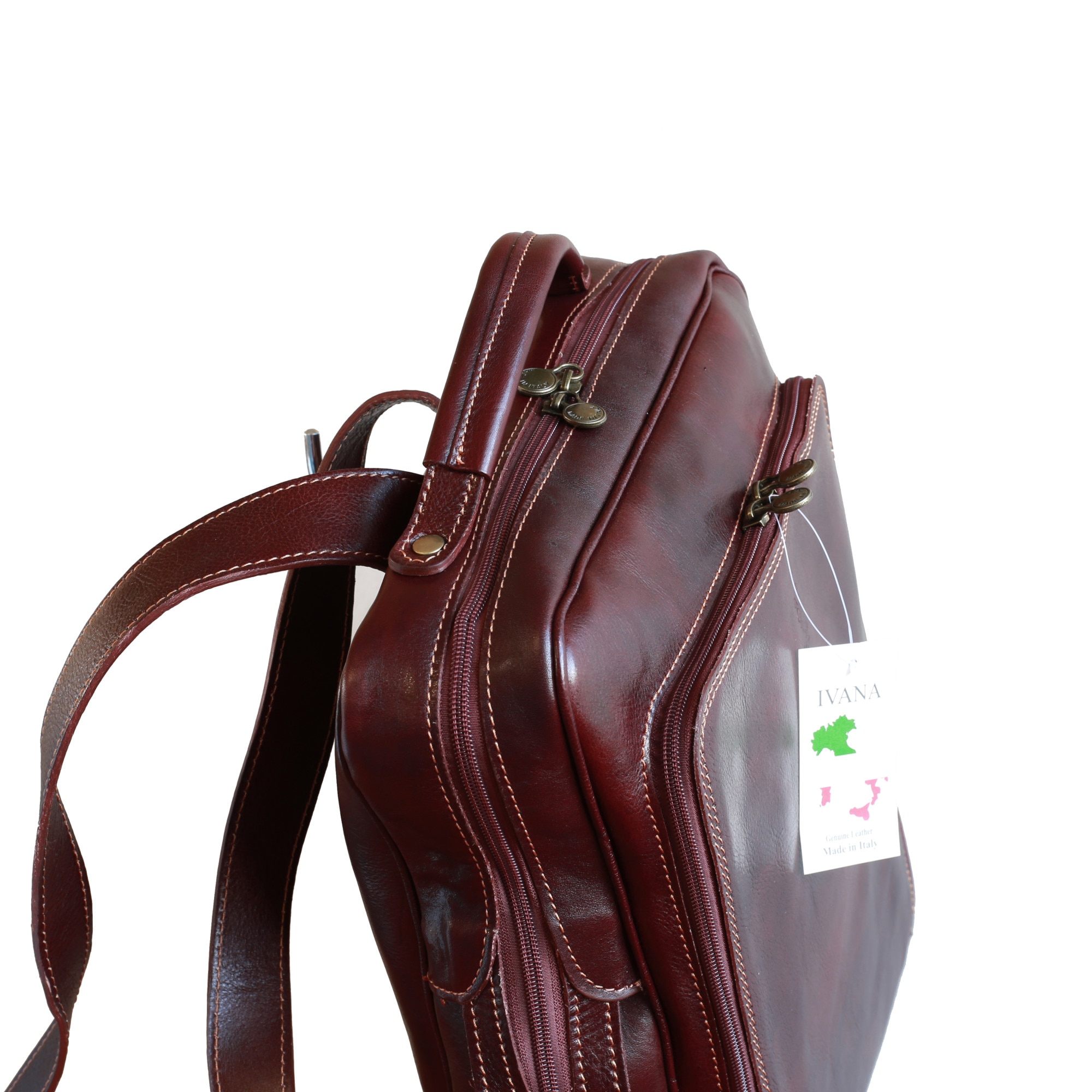 Rucsac pentru laptop din piele naturala, util land, coniac, LR107A