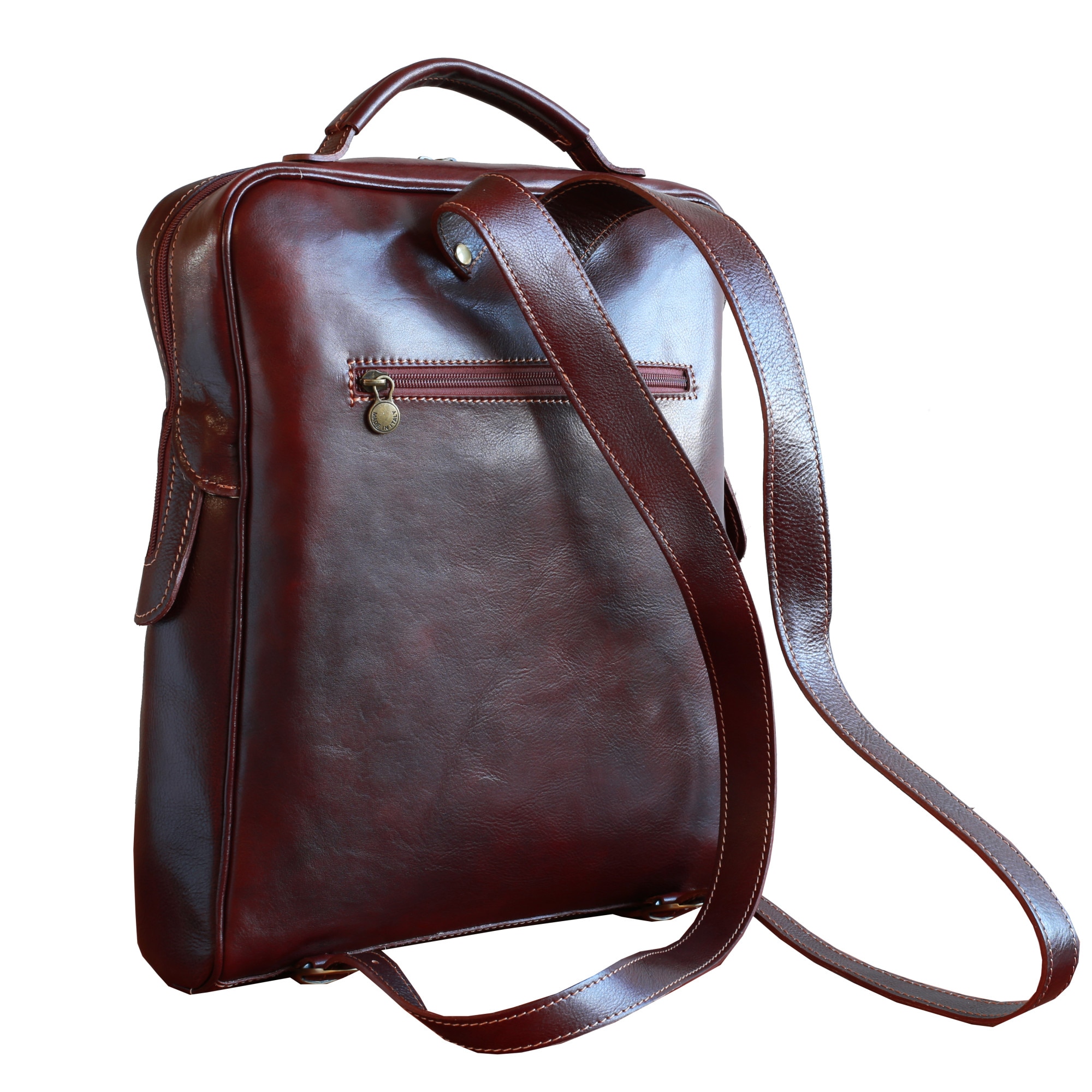 Rucsac pentru laptop din piele naturala, util land, coniac, LR107A