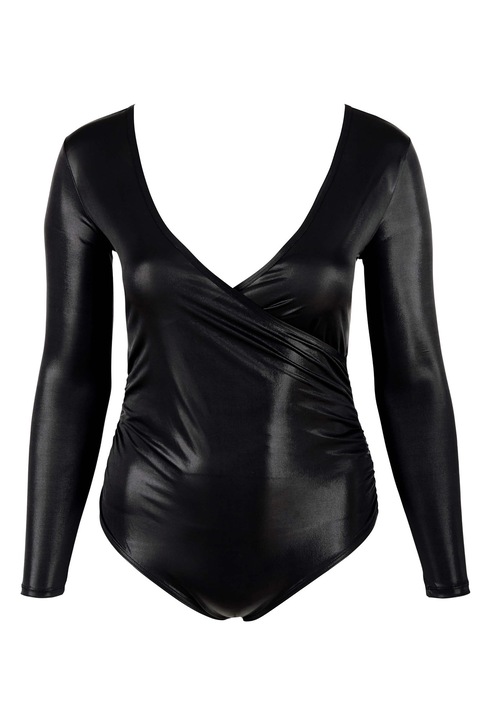 Cottelli Plus Size - csillogó, hosszúujjú body (fekete)