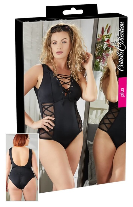 Cottelli Plus Size - oldalt fűzős fürdőruha (fekete)