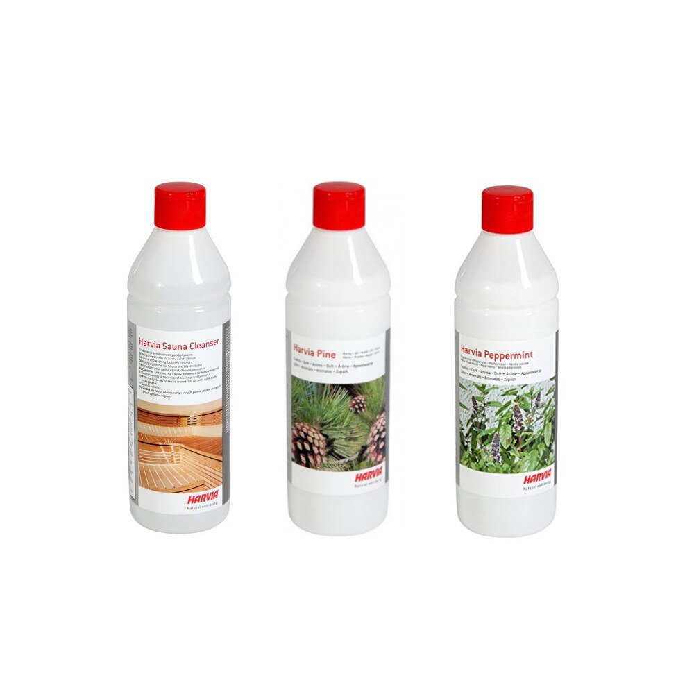 Set 3 produse sauna (solutie curatat + 2 arome) Harvia, 500 + 500 + 500 ml