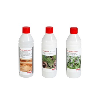 Set 3 produse sauna (solutie curatat + 2 arome) Harvia, 500 + 500 + 500 ml Set 3 produse sauna (solutie curatat + 2 arome) Harvia, 500 + 500 + 500 ml