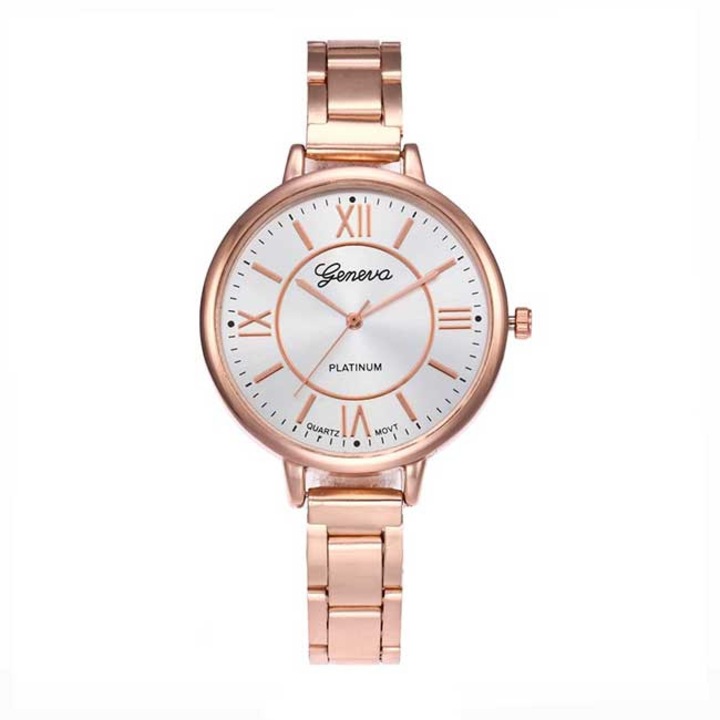 Ceas Dama Quartz Geneva Casual Elegant Rose, CP9824RE, curea din metal (zale), afisaj analog