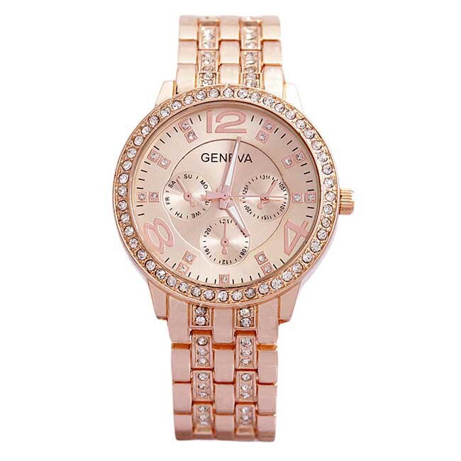 Ceas Dama Quartz Geneva Casual Elegant Rose, CP9163RE, curea din metal (zale), afisaj analog