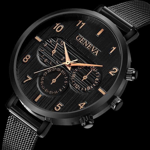 Ceas Dama Quartz Geneva Casual Elegant Negru-rose, CP99393NRE, curea din metal (mesh), afisaj analog
