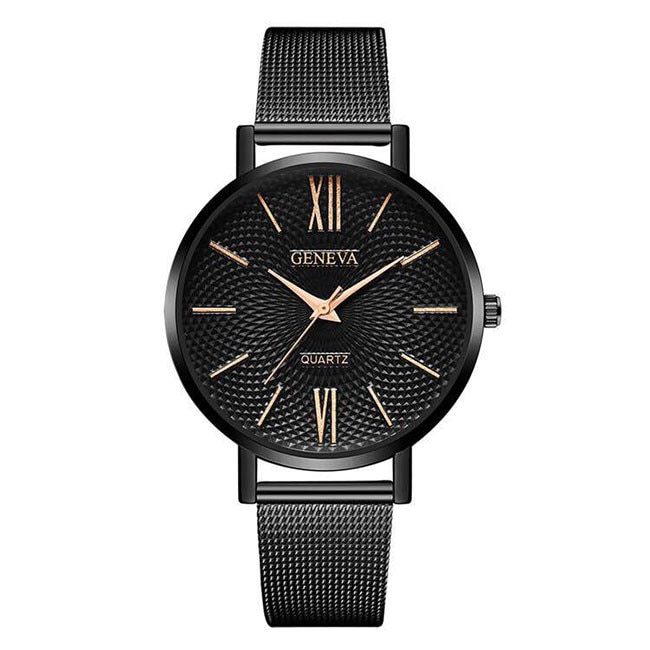 Ceas Unisex Quartz Geneva Casual Elegant Negru-rose, CP99423NRE, curea din metal (mesh), afisaj analog