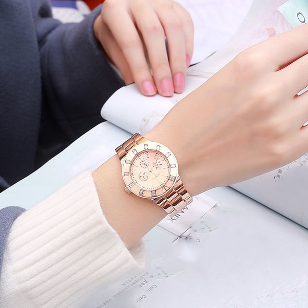 Ceas Dama Quartz Geneva Casual Elegant Rose, CP9742RE, curea din metal (zale), afisaj analog