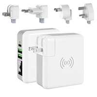 Kit Acumulator QIPLUS, 6700mAh, incarcare Wireless 5W, port USB Type-C, 2 x USB 2.4A, afisaj digital nivel baterie, 4 capete de conectare la prize US/EU/UK/AU, alb