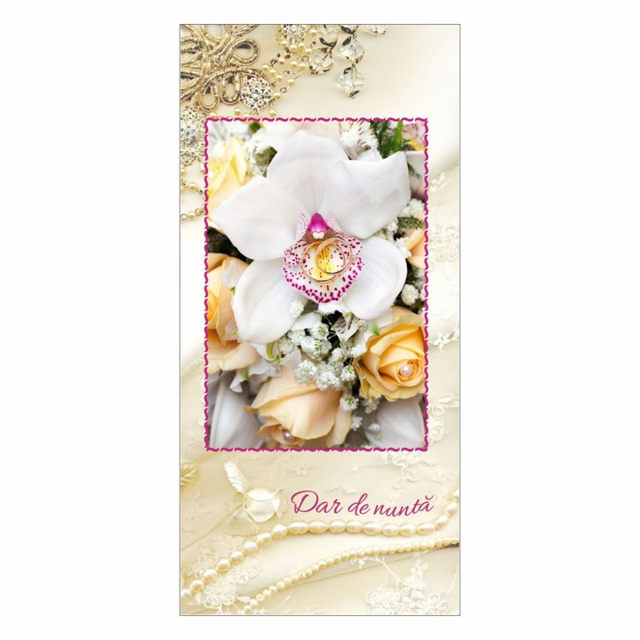 Felicitare cu buzunar - Dar de nunta - orhidee cu verighete