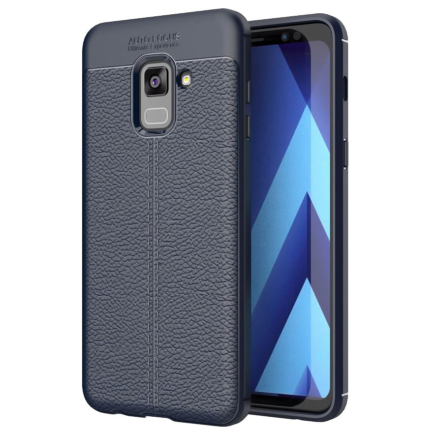 Husa slim AUTOFOCUS pentru Samsung Galaxy A8 Plus 2018 din silicon TPU cu model piele, dark blue
