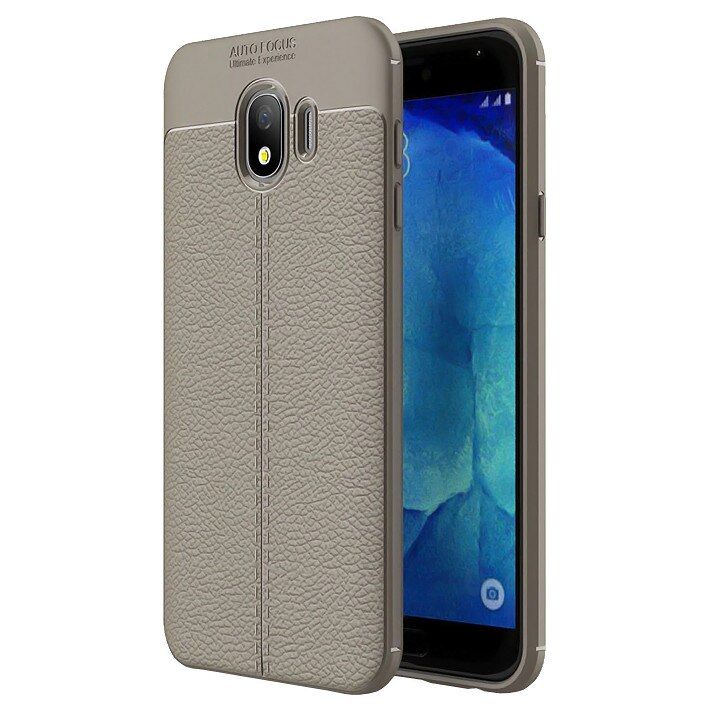 Husa slim AUTOFOCUS pentru Samsung Galaxy J4 2018 din silicon TPU cu model piele, gri