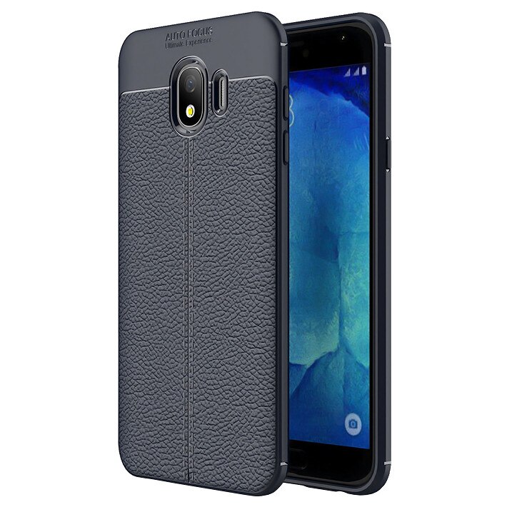 Husa slim AUTOFOCUS pentru Samsung Galaxy J4 2018 din silicon TPU cu model piele, dark blue