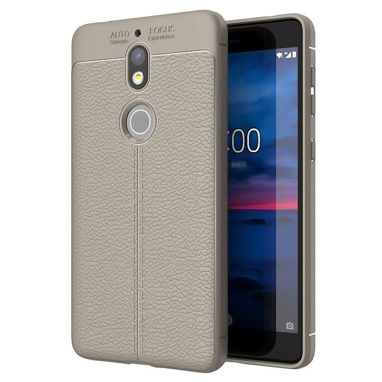 Husa slim AUTOFOCUS pentru Nokia 7 din silicon TPU cu model piele, gri