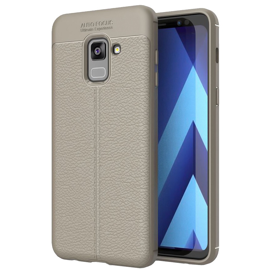 Husa slim AUTOFOCUS pentru Samsung Galaxy A8 Plus 2018 din silicon TPU cu model piele, gri