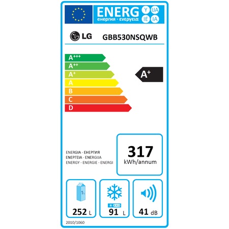 Combina frigorifica LG GBB530NSQWB, 343 l, Clasa A+, No Frost, H 201 cm, Argintiu