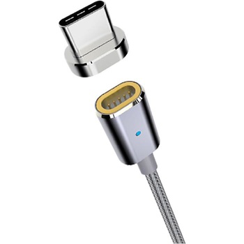 Cablu de date/incarcare magnetic Type-C, lungime 1m, ranforsat textil, Argintiu, BBL561 Cablu de date/incarcare magnetic Type-C, lungime 1m, ranforsat textil, Argintiu, BBL561