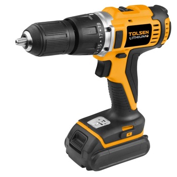 Masina de gaurit/autofiletanta Li-ion fara cablu 20V, 2 acumultatori Tolsen, cuplu maxim 45N, mandrina FI 13 mm fara cheie, maner moale de prindere CE/GS/EMC Masina de gaurit/autofiletanta Li-ion fara cablu 20V, 2 acumultatori Tolsen, cuplu maxim 45N, mandrina FI 13 mm fara cheie, maner moale de prindere CE/GS/EMC