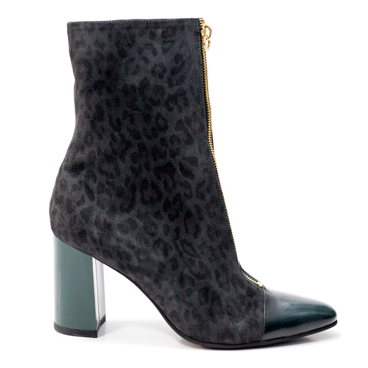 Ghete dama, Thea Visconti, print leopard, gri, fermoar ornamental metalic, Gri, 37