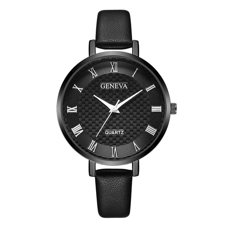Ceas unisex casual, Elegant Quartz Geneva model Premium G198-4 negru, curea piele, afisaj analog