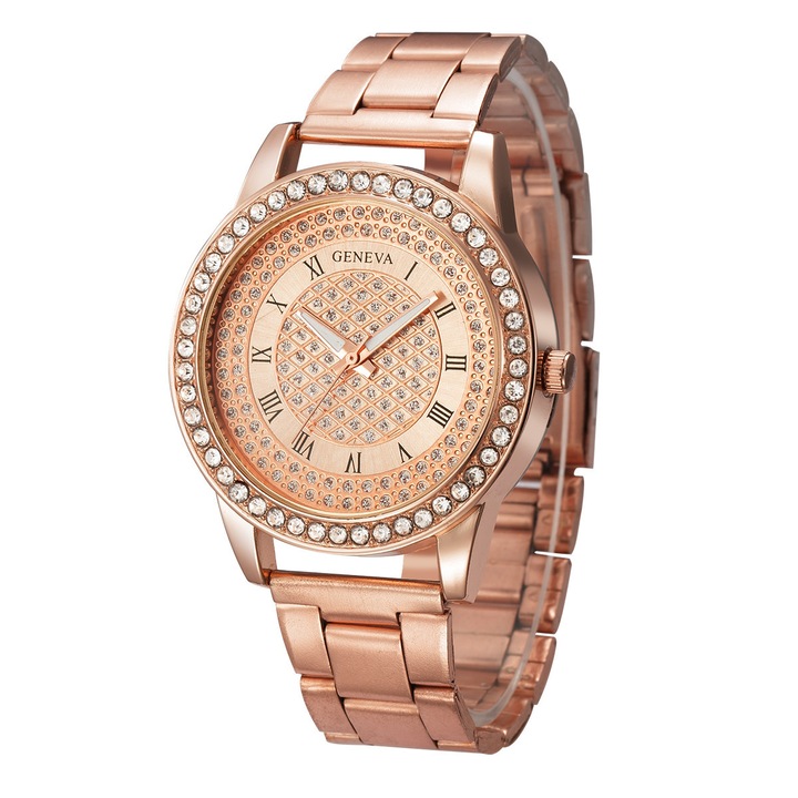 Ceas Dama Geneva, elegant cu bratara metalica, rose-gold, CS158
