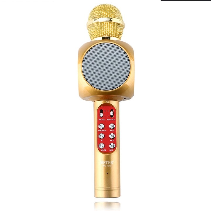 Блутут караоке микрофон Lux-1816, Безжичен с вграден говорител, Златист