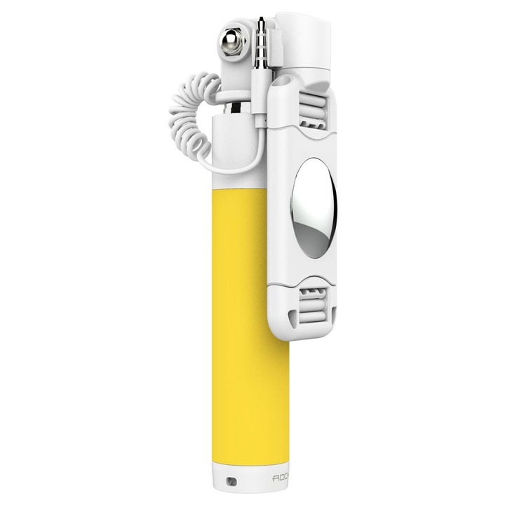 Rock Mini selfie stick, szelfi bot lightning vezetékes vezérléssel és tükörrel, 60 cm, sárga