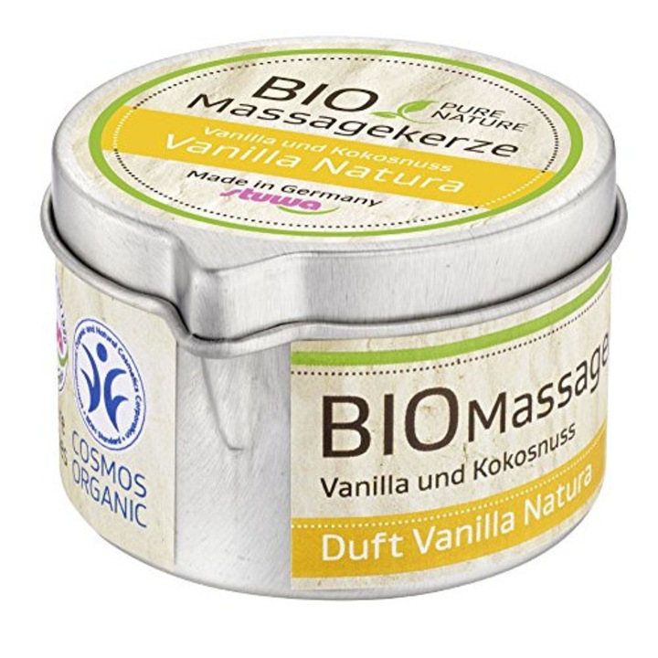 Bio masszázsgyertya Stuwa Vanília és Kókusz, relaxáló, 100 ml