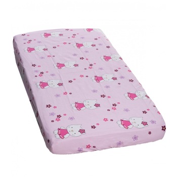 Cearceaf din bumbac cu elastic Kitty Pink 120x60 cm Cearceaf din bumbac cu elastic Kitty Pink 120x60 cm