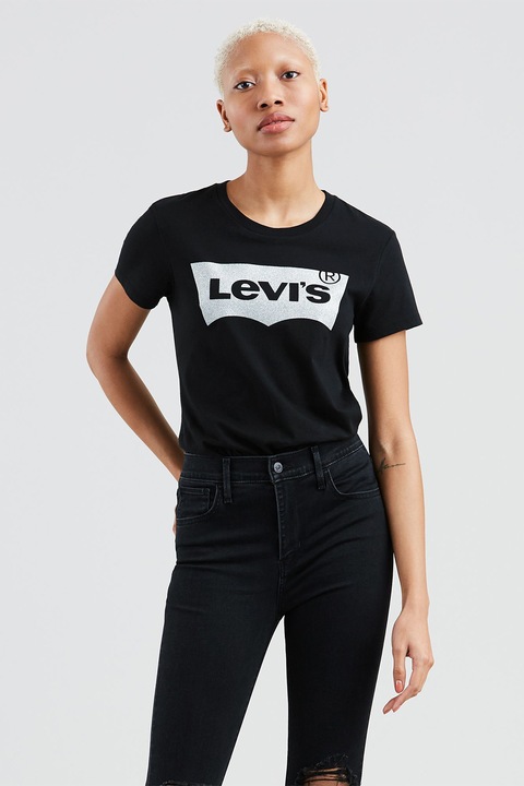 Levi's, Tricou regular fit cu imprimeu logo, Argintiu/Negru