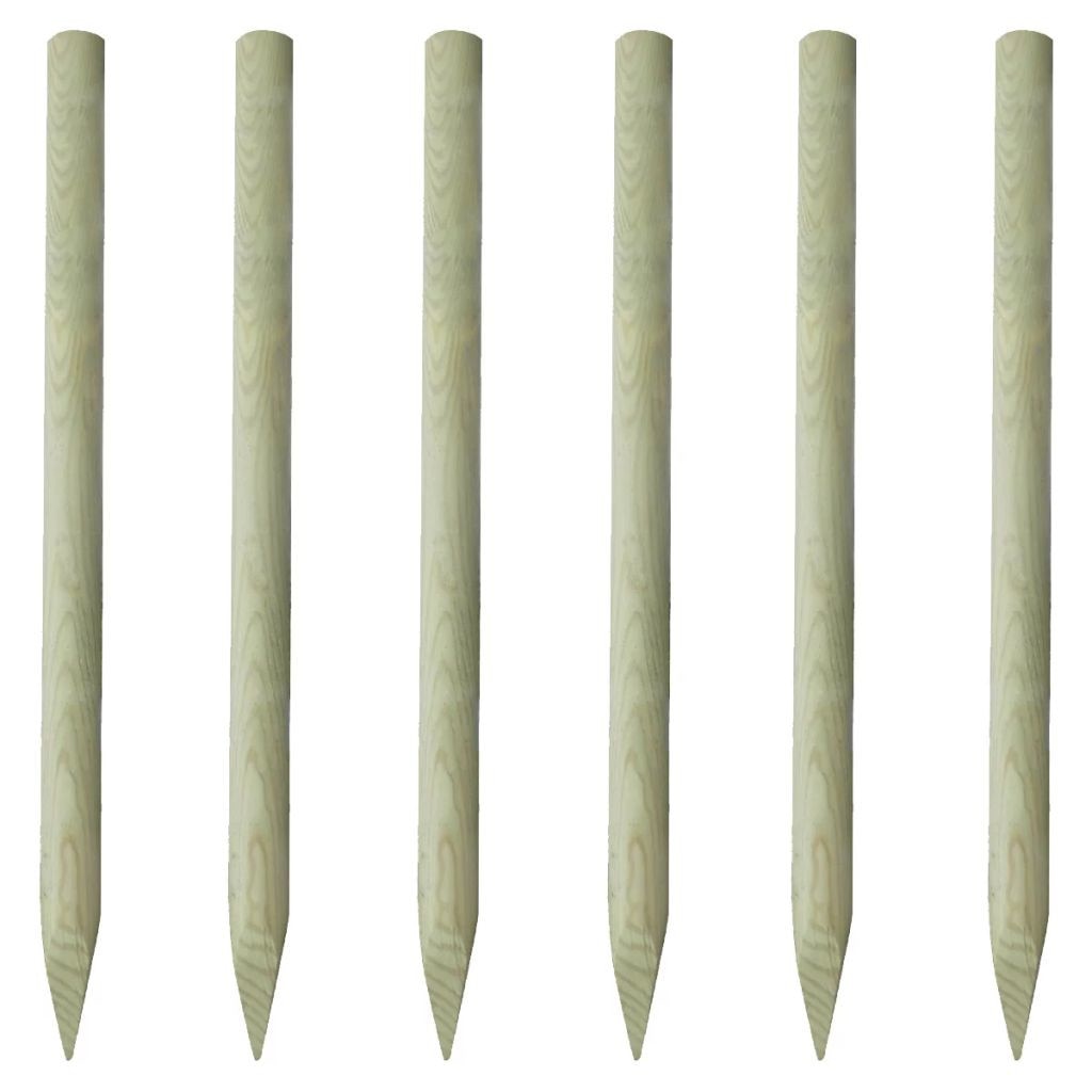 Set de 6 stalpi ascutiti pentru gard, vidaXL, Lemn de pin tratat, 150 cm, Verde