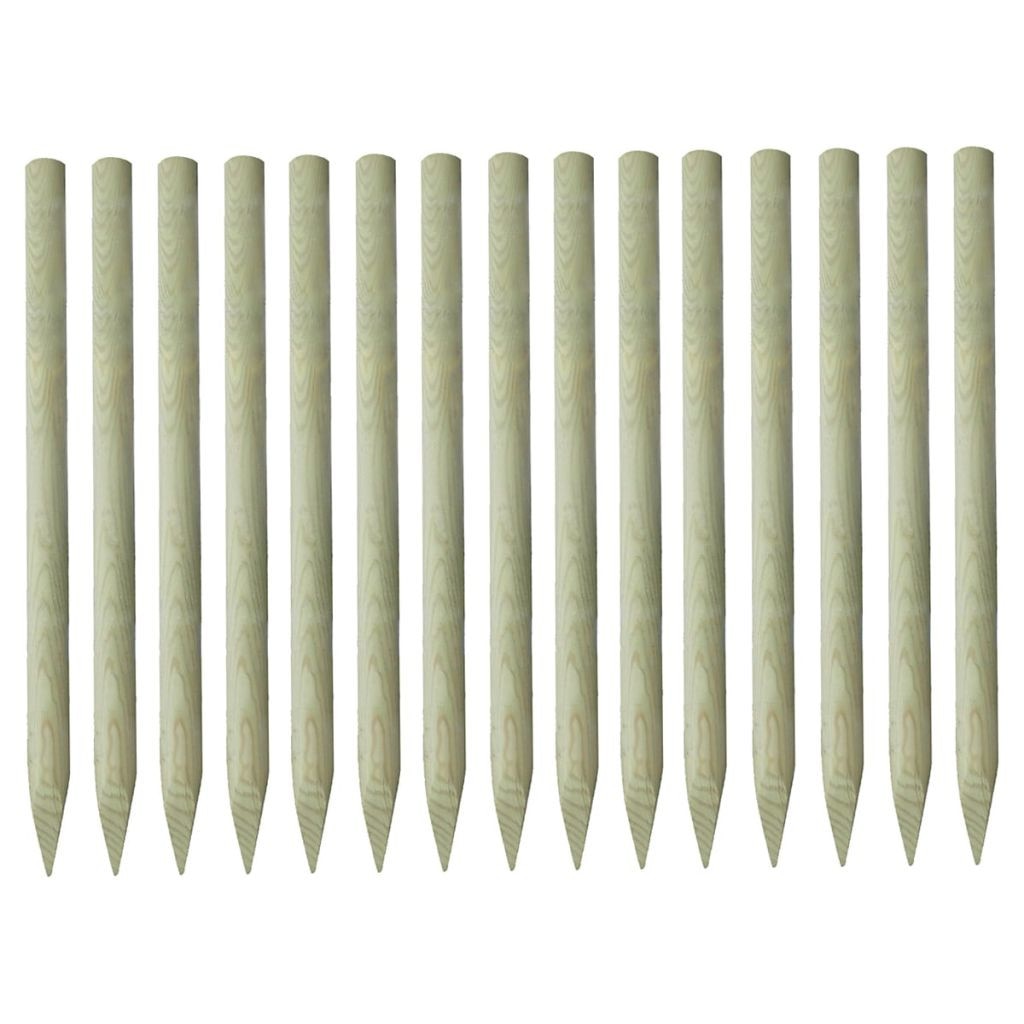 Set de 15 stalpi ascutiti pentru gard, vidaXL, Lemn de pin tratat, 4 x 150 cm, Maro