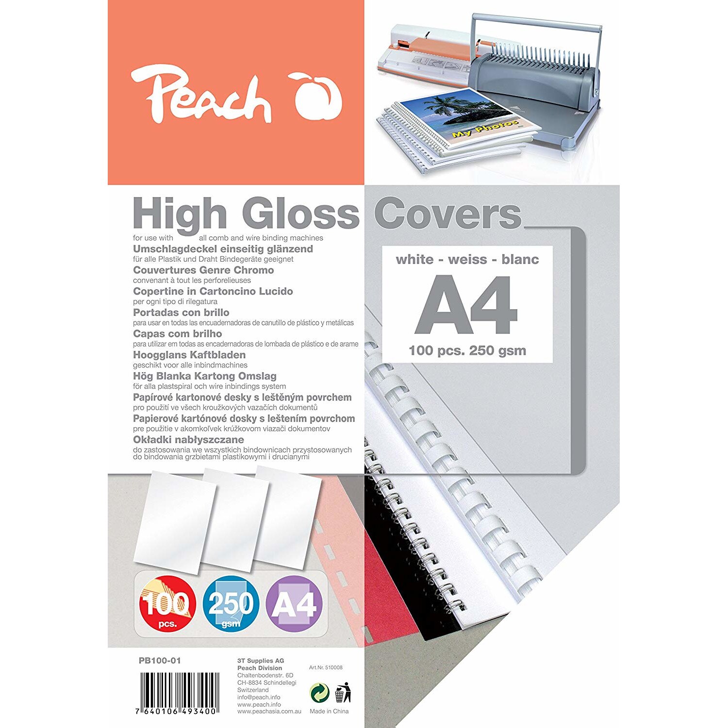 Coperta A4 alba lucioasa 250gsm Peach 100/set PB100-01