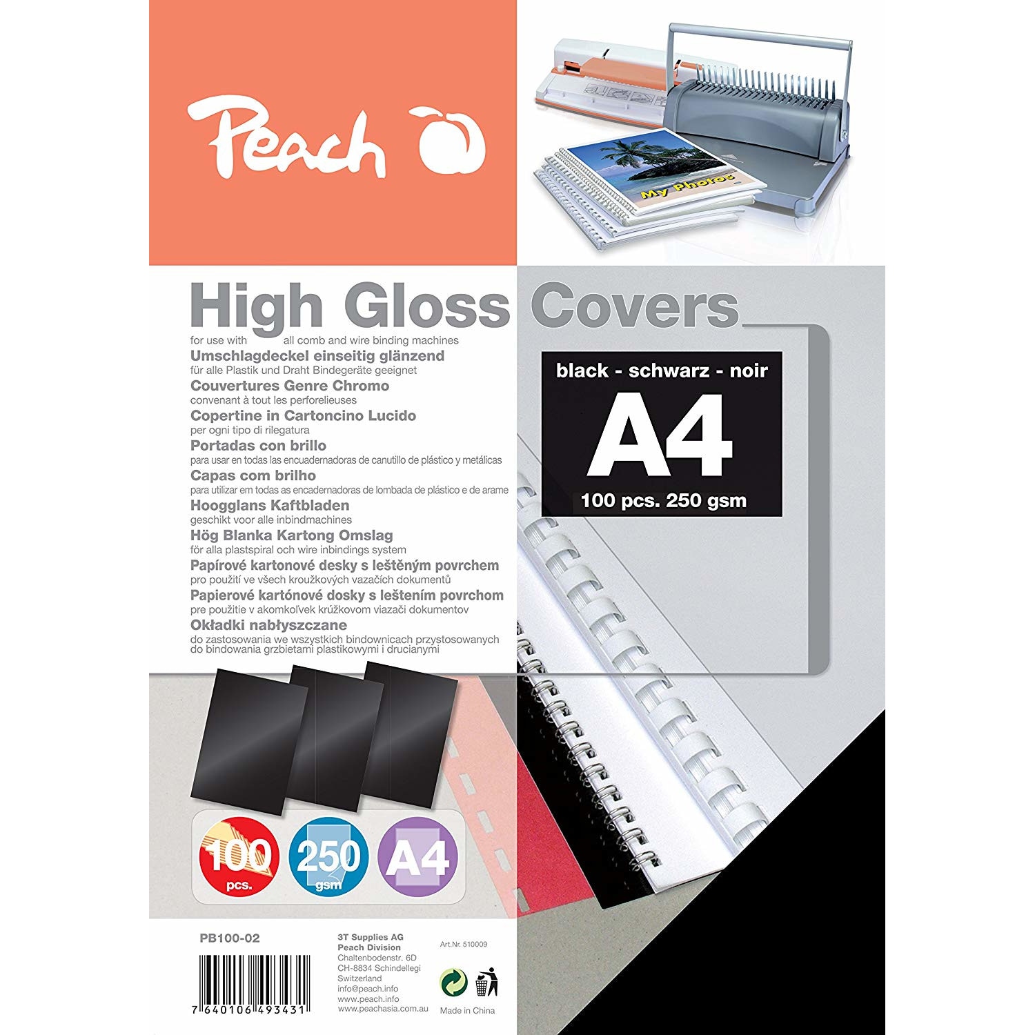 Coperta A4 neagra lucioasa 250gsm Peach 100/set PB100-02