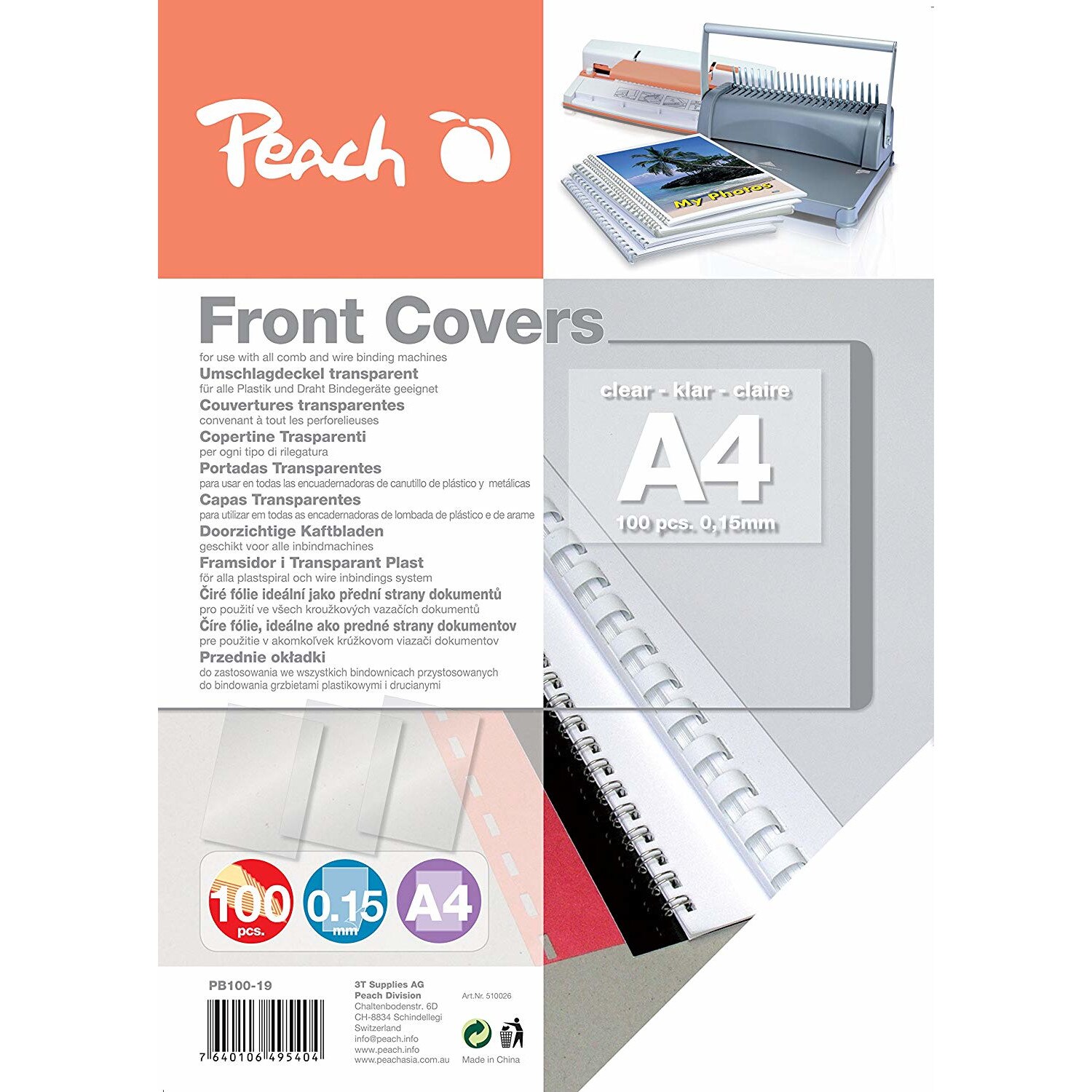 Coperta A4 transparenta 0.15mm Peach 100/set PB100-19