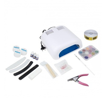 Kit de unghii cu gel si lampa UV, 36W, timer 120 secunde, sabloane, sclipici, 28 piese Kit de unghii cu gel si lampa UV, 36W, timer 120 secunde, sabloane, sclipici, 28 piese