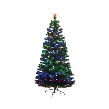 Brad artificial fibra optica si LED-uri multicolore, 180 cm, varfuri albe, decor stea Brad artificial fibra optica si LED-uri multicolore, 180 cm, varfuri albe, decor stea