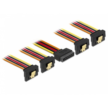 Cablu de alimentare SATA 15 pini la 4 x SATA unghi jos 15cm, Delock 60166 Cablu de alimentare SATA 15 pini la 4 x SATA unghi jos 15cm, Delock 60166