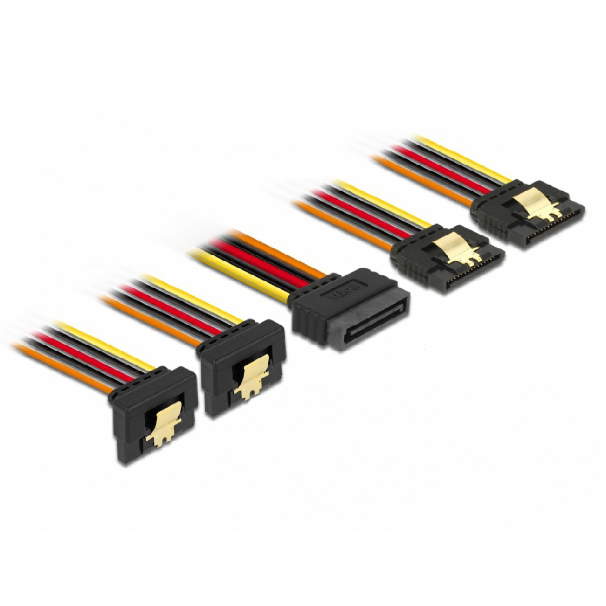 Cablu de alimentare SATA 15 pini la 2 x SATA drept + 2 x SATA unghi jos 15cm, Delock 60150