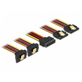 Cablu de alimentare SATA 15 pini la 2 x SATA drept + 2 x SATA unghi jos 15cm, Delock 60150 Cablu de alimentare SATA 15 pini la 2 x SATA drept + 2 x SATA unghi jos 15cm, Delock 60150