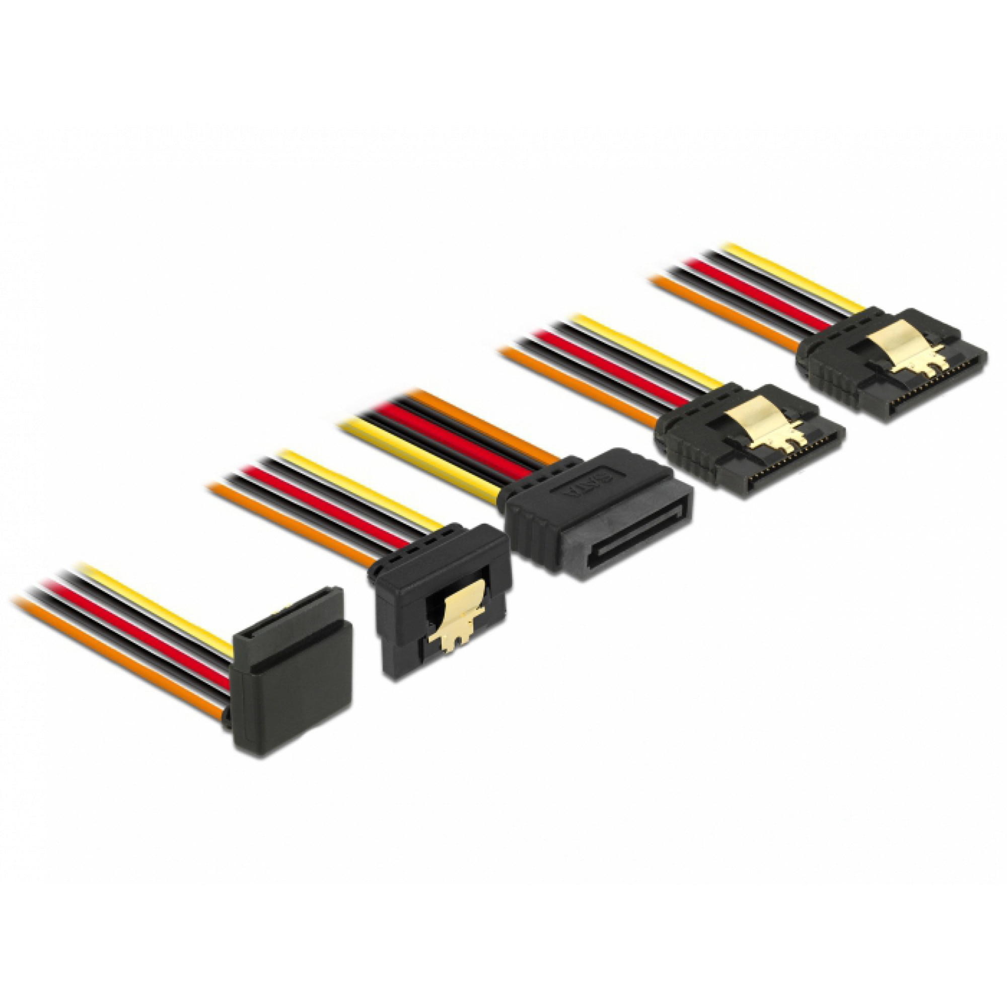 Cablu de alimentare SATA 15 pini la 2 x SATA drepte + 1 x unghi sus + 1 x unghi jos 30cm, Delock 60148