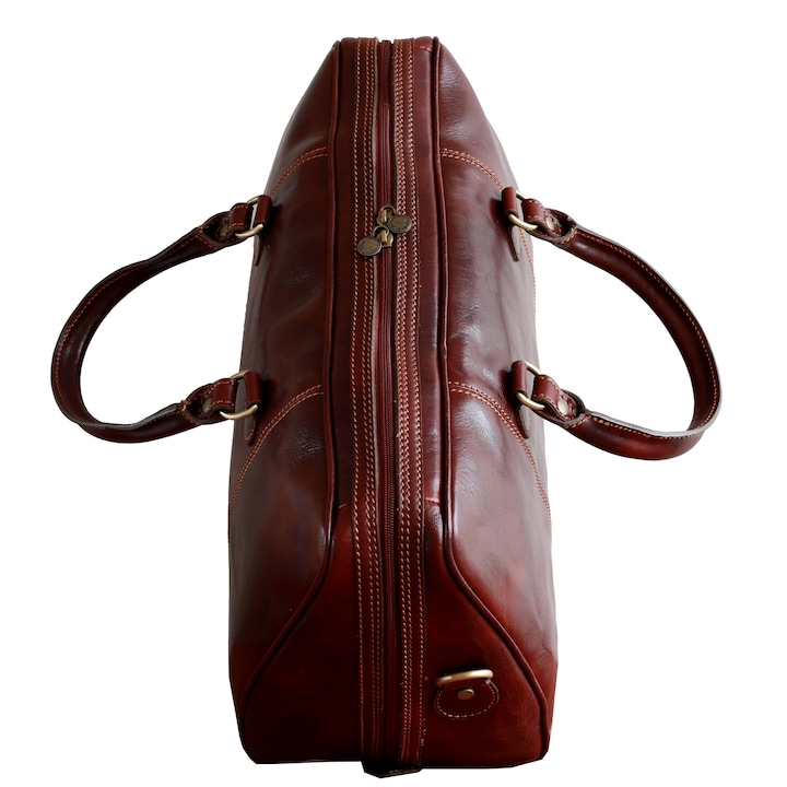 Geanta voiaj din piele naturala de vitel, coniac, geanta de mana avion, Util Land, GV105A