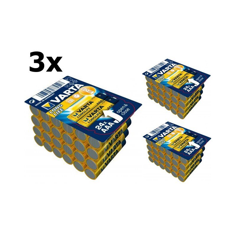 24-Pack - AAA R3 Varta Longlife baterii alkaline Set 3x Blister