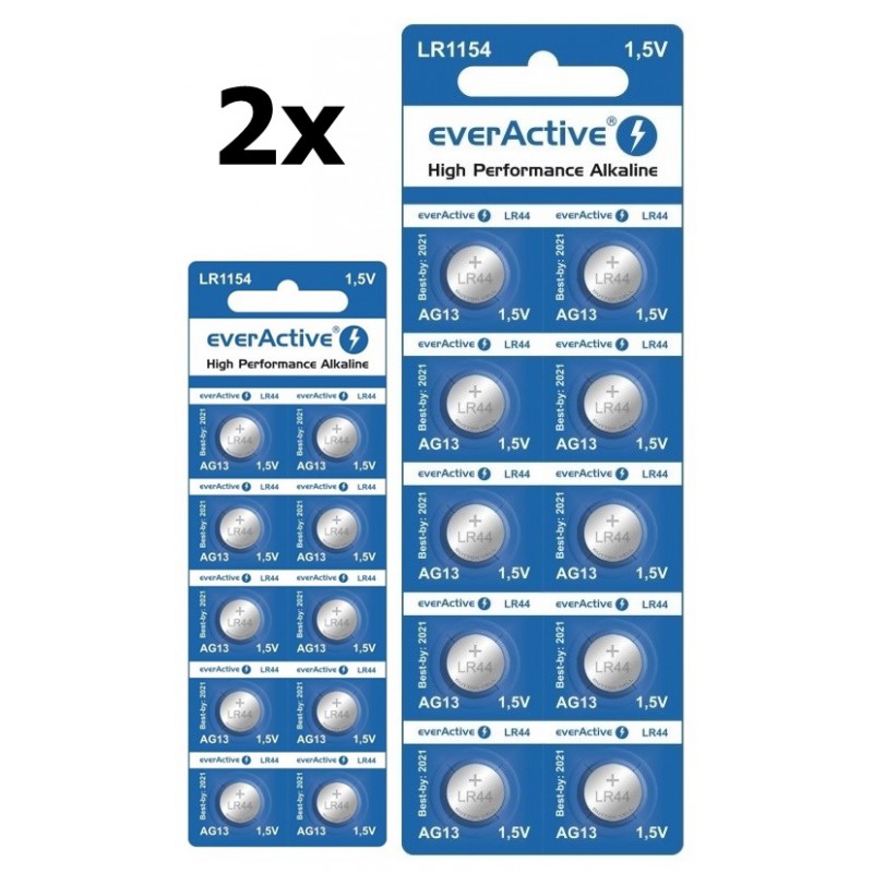 EverActive AG13 G13 LR1154 LR44 1.5v baterie alcalina plata Set 2x Blistere