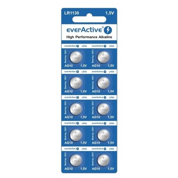 EverActive AG10 G10 LR1130 LR54 1.5V 70mAh baterie plata Set 1x Blister EverActive AG10 G10 LR1130 LR54 1.5V 70mAh baterie plata Set 1x Blister
